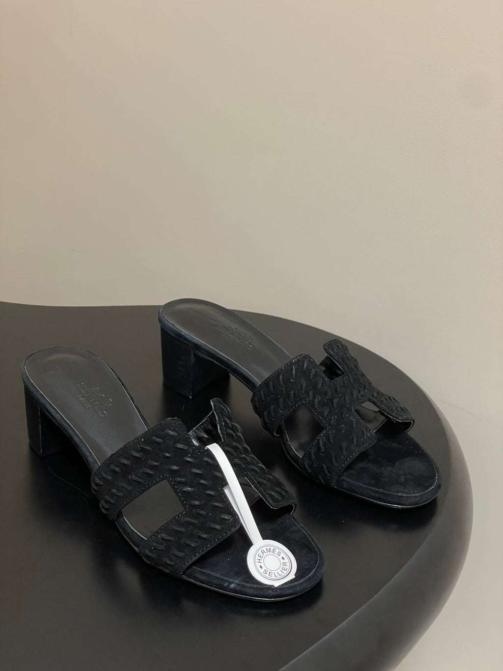 HM 25S ORAN HIGH‑HEEL SANDAL IN BLACK SUEDE AND LAMBSKIN