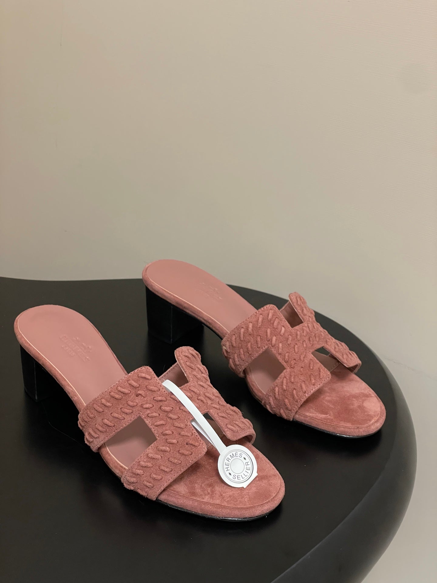 HM 25S ORAN HIGH‑HEEL SANDAL IN PEACHY PINK SUEDE AND LAMBSKIN