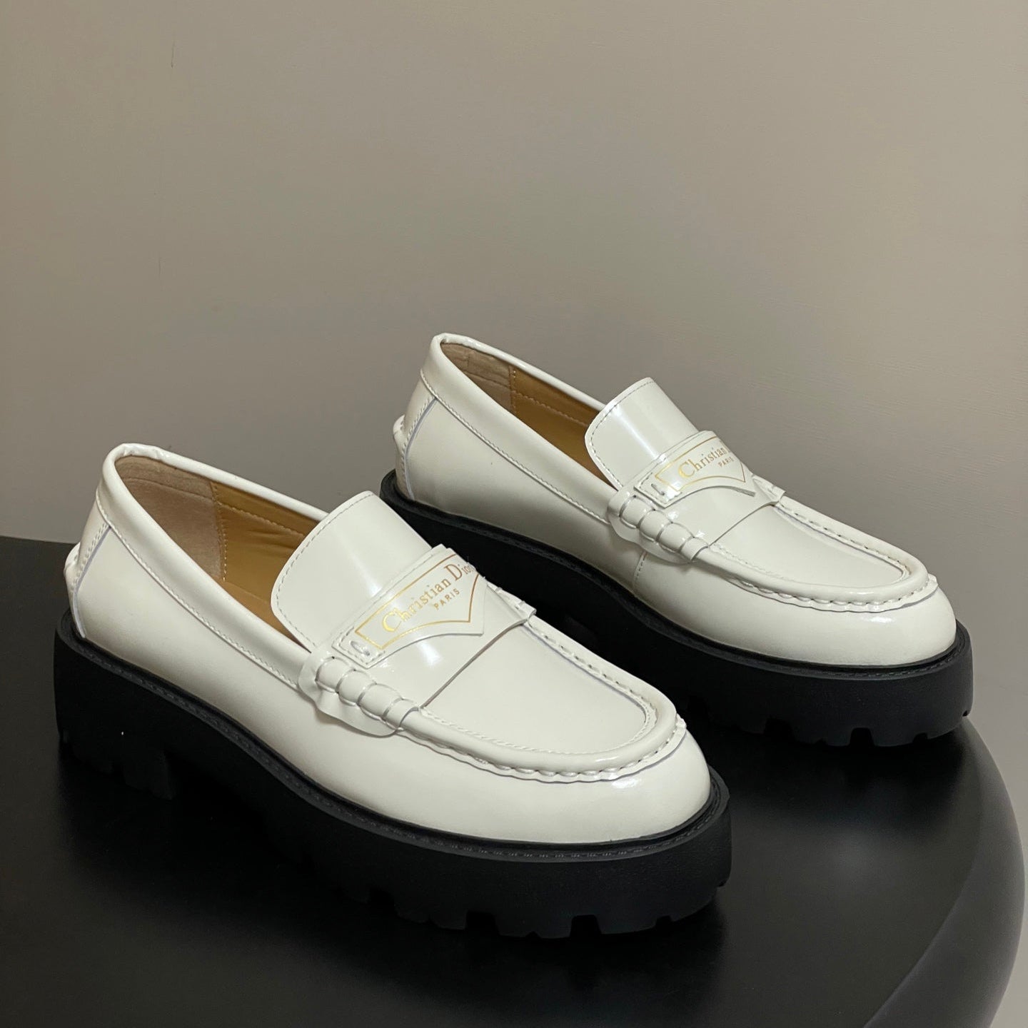 DIOR 25S BOY PLATFORM LOAFERS IN CREAM WHITE LAMBSKIN