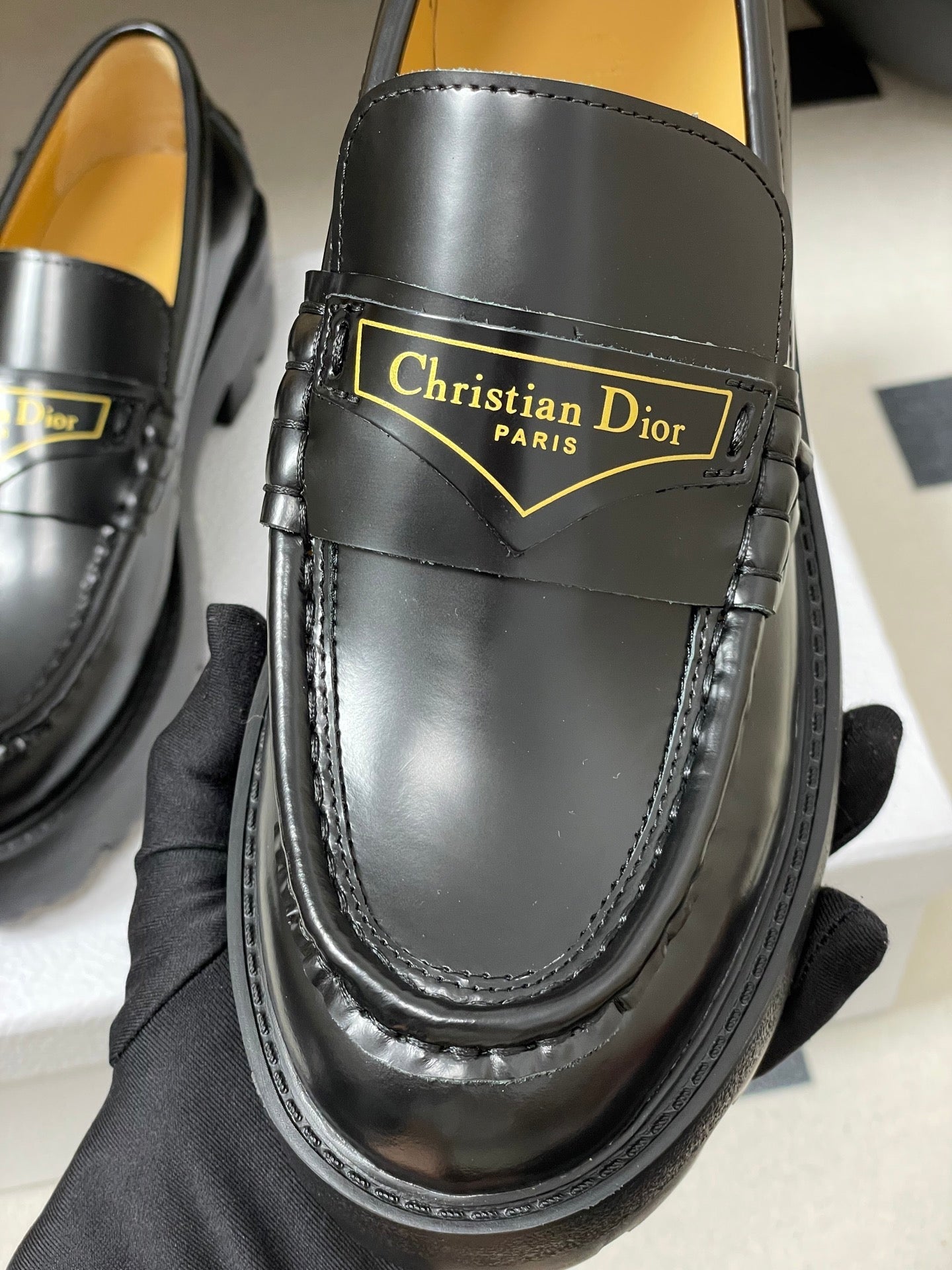 DIOR 25S BOY PLATFORM LOAFERS IN BLACK LAMBSKIN