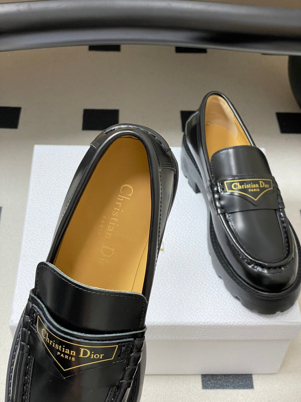 DIOR 25S BOY PLATFORM LOAFERS IN BLACK LAMBSKIN