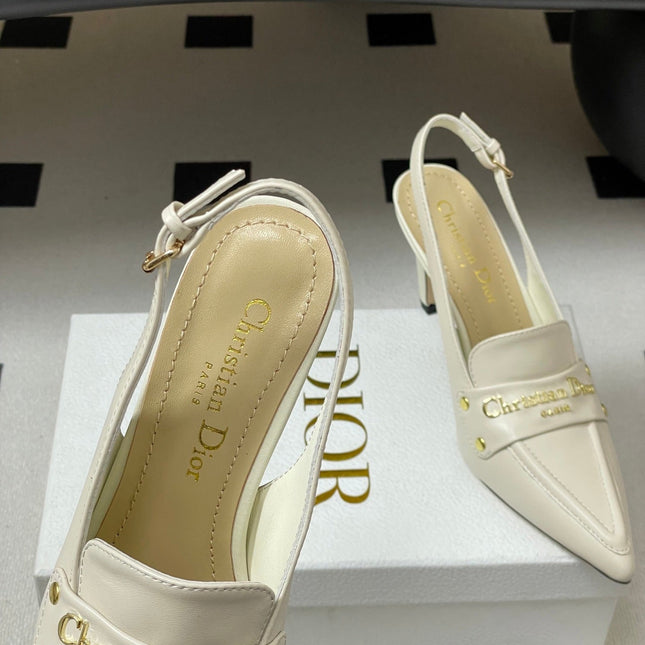 DIOR 25S BOY SLINGBACK HIGH HEELS 85 MM IN WHITE LAMBSKIN