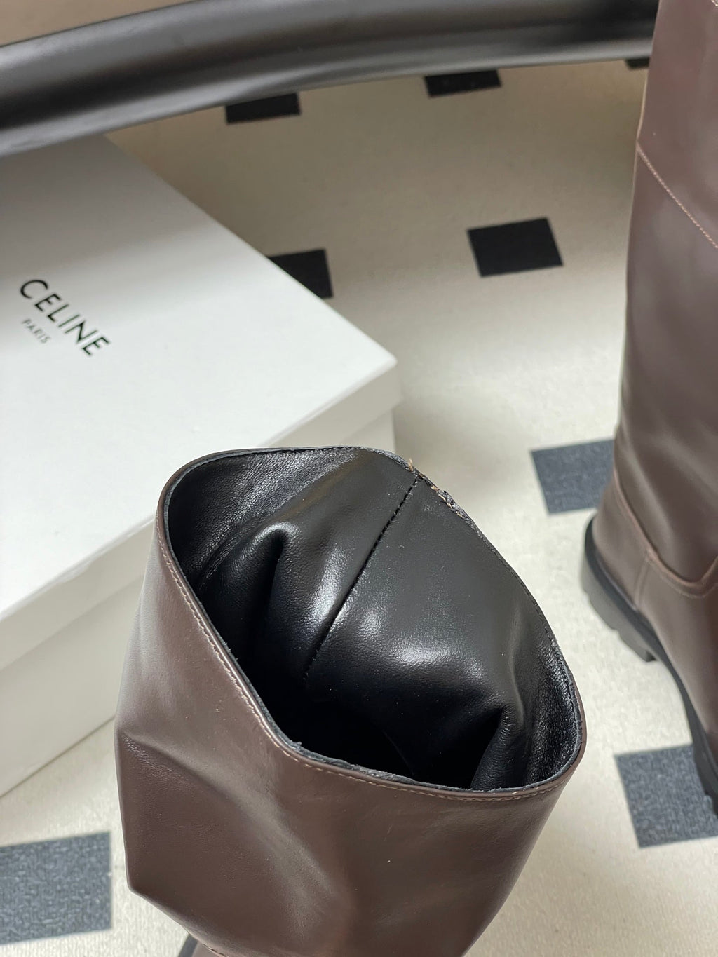 CELINE 26S MARGARET HIGH BOOTS IN DARK BROWN CALFSKIN