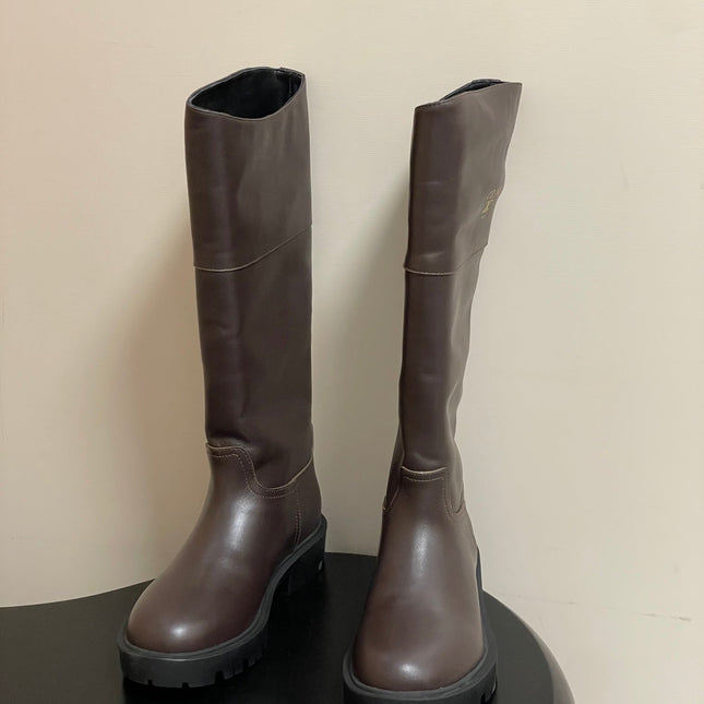 CELINE 26S MARGARET HIGH BOOTS IN DARK BROWN CALFSKIN