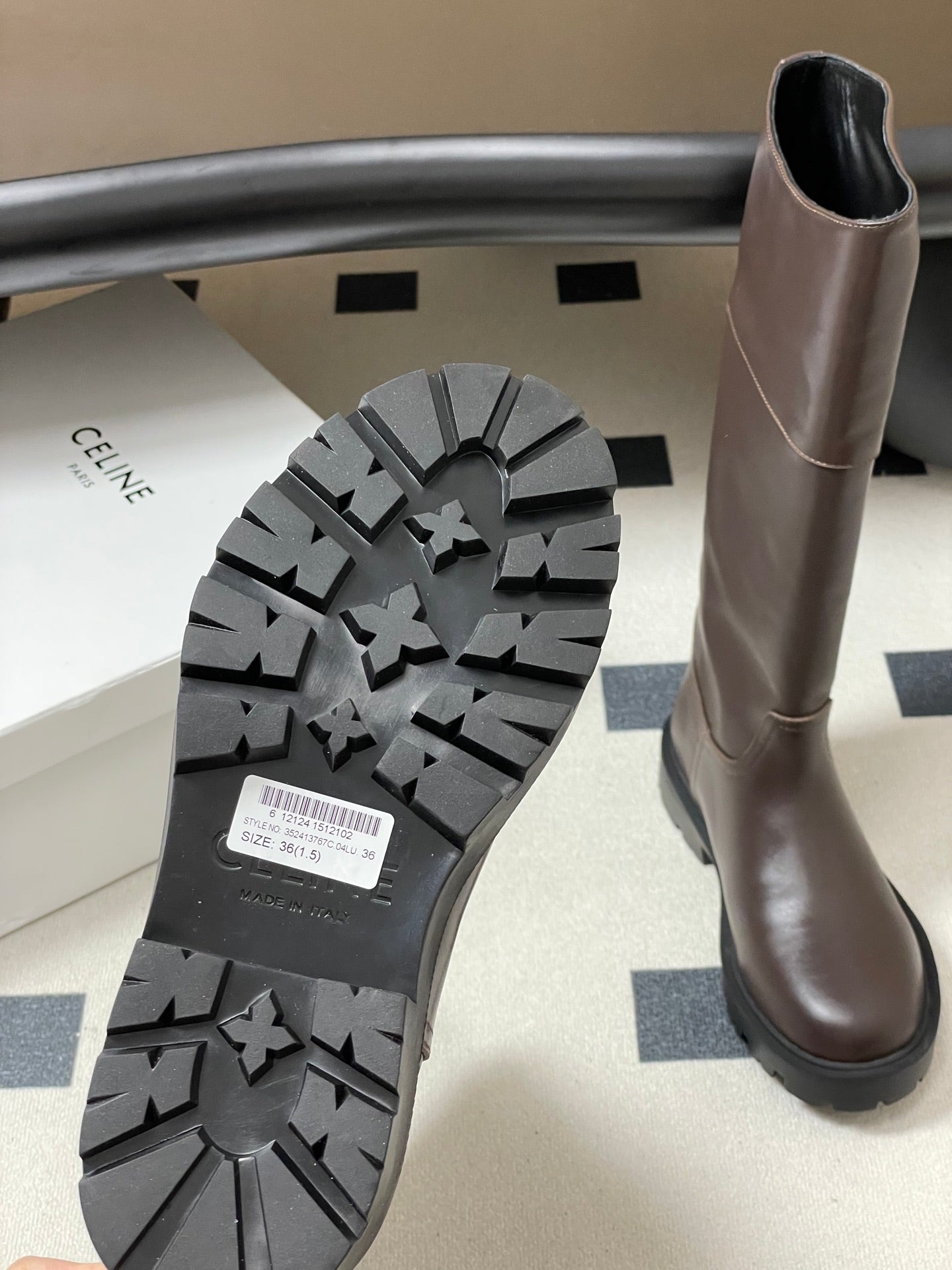 CELINE 26S MARGARET HIGH BOOTS IN DARK BROWN CALFSKIN