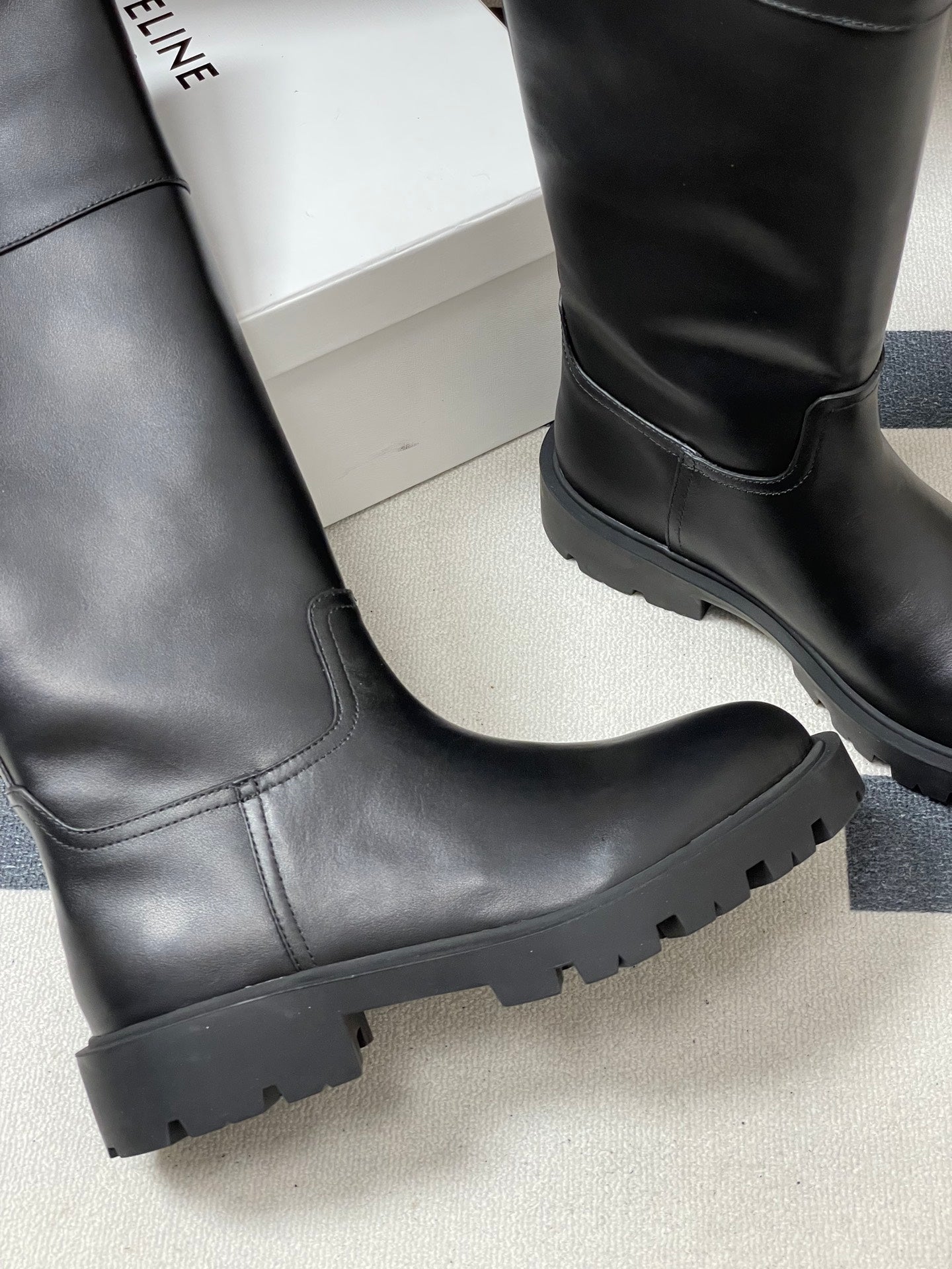 CELINE 26S MARGARET HIGH BOOTS IN BLACK CALFSKIN