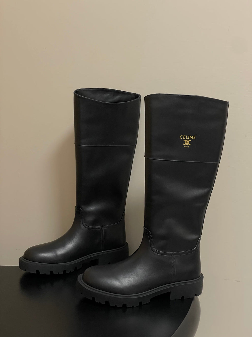 CELINE 26S MARGARET HIGH BOOTS IN BLACK CALFSKIN