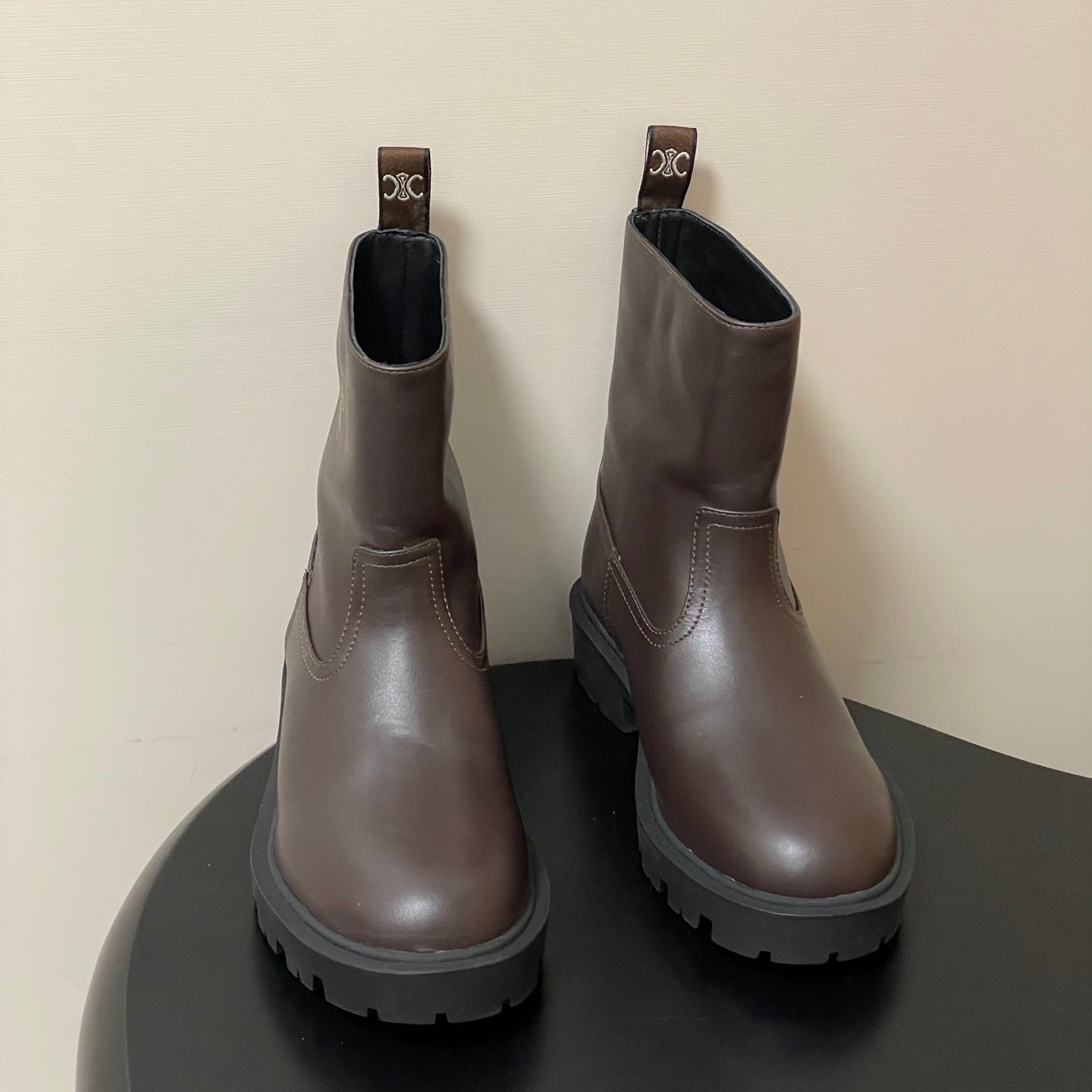 CELINE 26S MARGARET ANKLE BOOTS IN DARK BROWN CALFSKIN