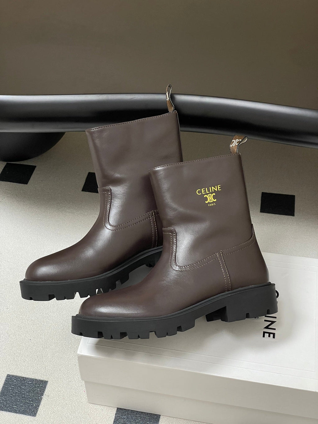 CELINE 26S MARGARET ANKLE BOOTS IN DARK BROWN CALFSKIN