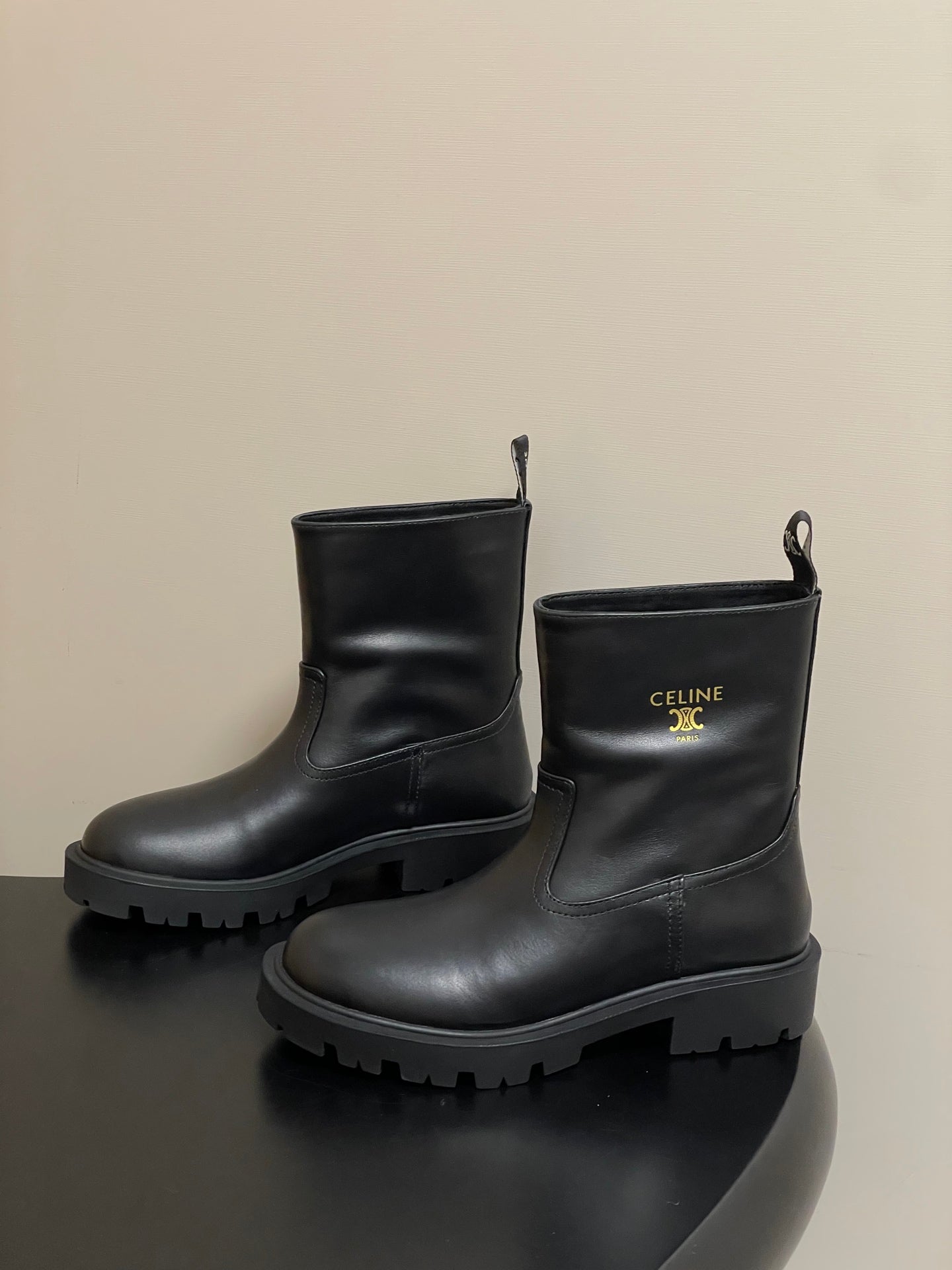 CELINE 26S MARGARET ANKLE BOOTS IN BLACK CALFSKIN