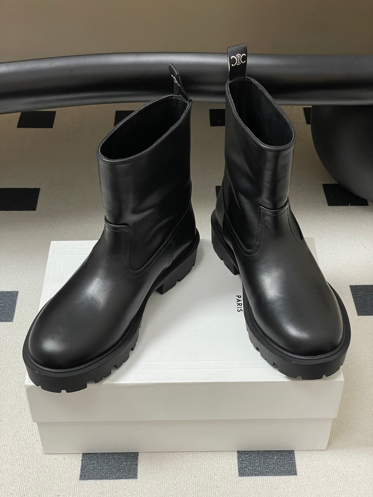 CELINE 26S MARGARET ANKLE BOOTS IN BLACK CALFSKIN