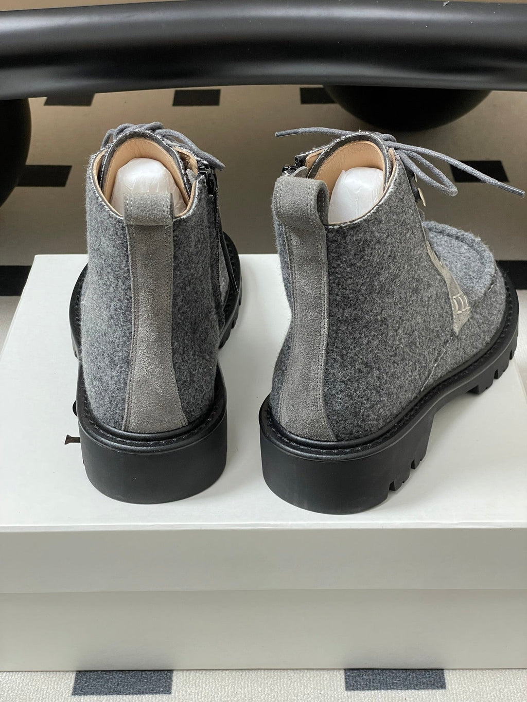 LOEWE 26S ANKLE BOOTS IN GRAY FABRIC