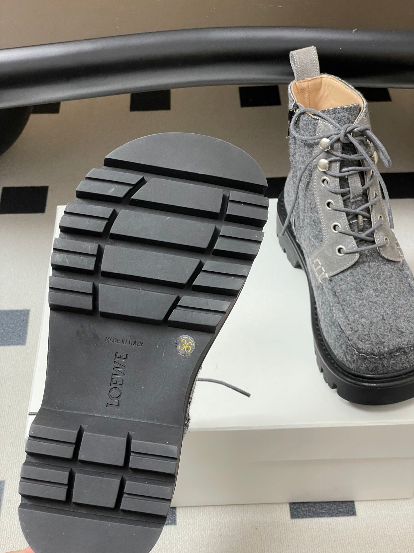 LOEWE 26S ANKLE BOOTS IN GRAY FABRIC
