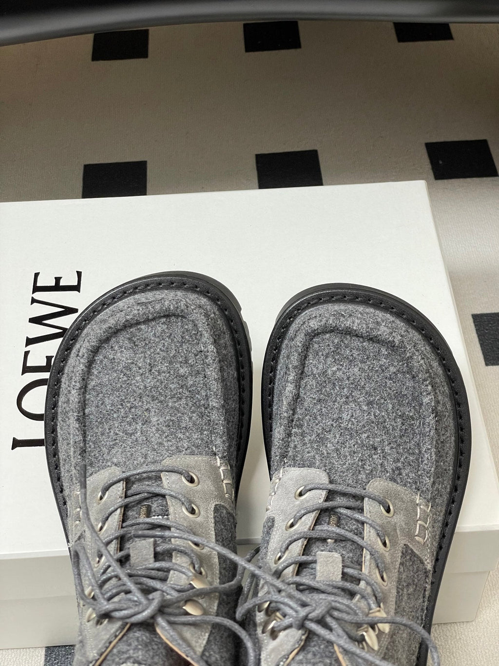 LOEWE 26S ANKLE BOOTS IN GRAY FABRIC