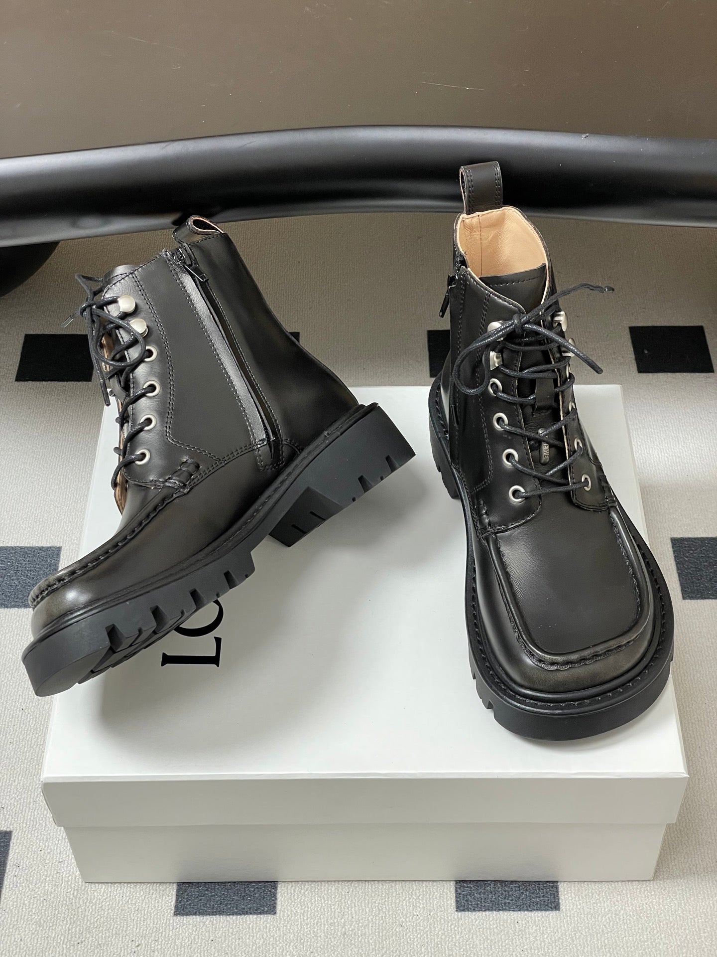 LOEWE 26S ANKLE BOOTS IN DARK OLIVE GRAY CALFSKIN