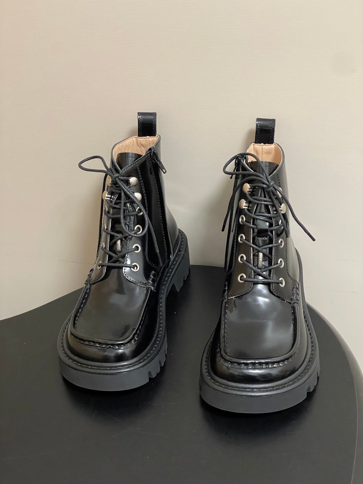LOEWE 26S ANKLE BOOTS IN BLACK PATENT CALFSKIN