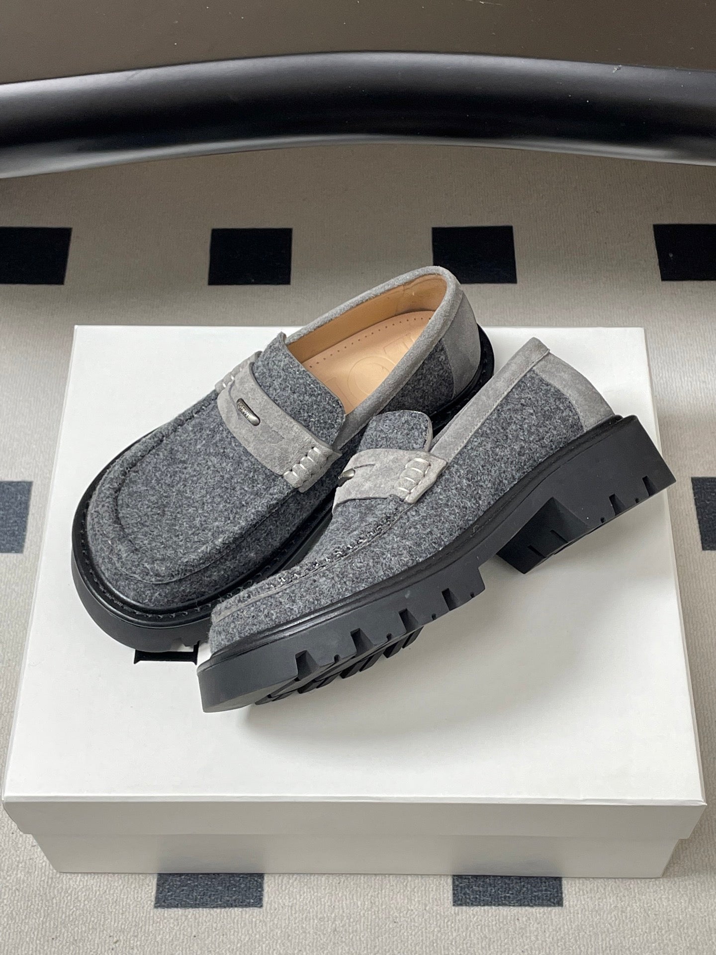 LOEWE 26S LOAFER IN GRAY FABRIC