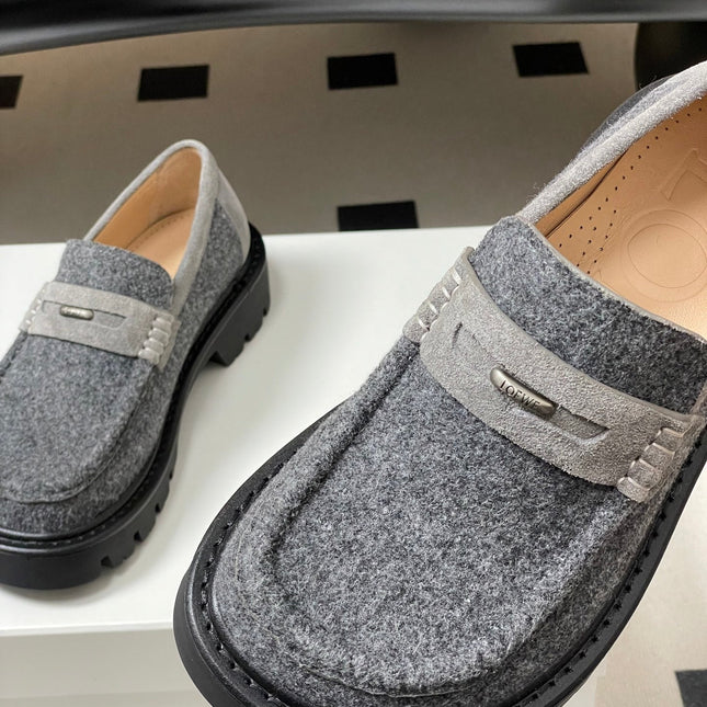 LOEWE 26S LOAFER IN GRAY FABRIC