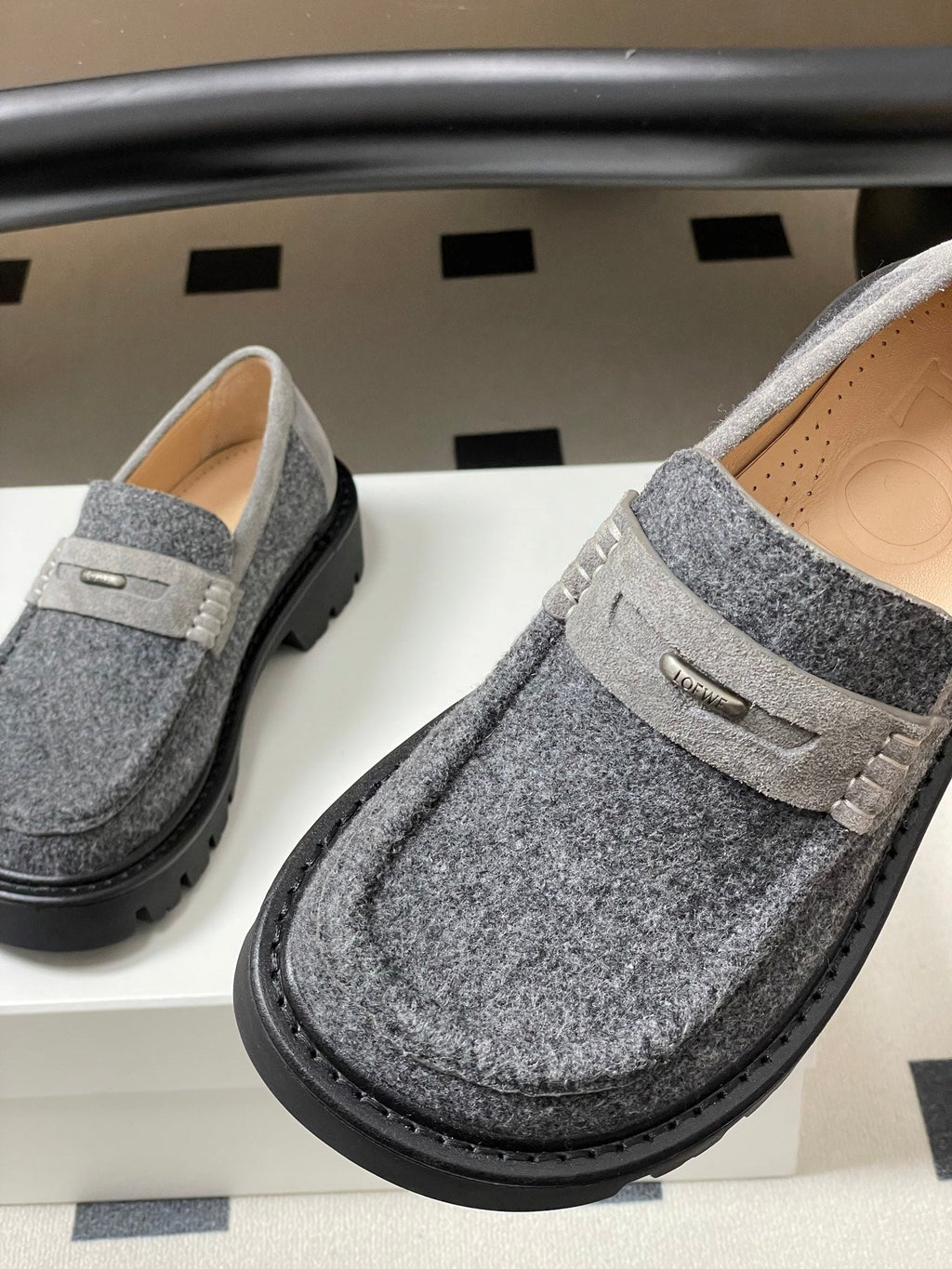 LOEWE 26S LOAFER IN GRAY FABRIC