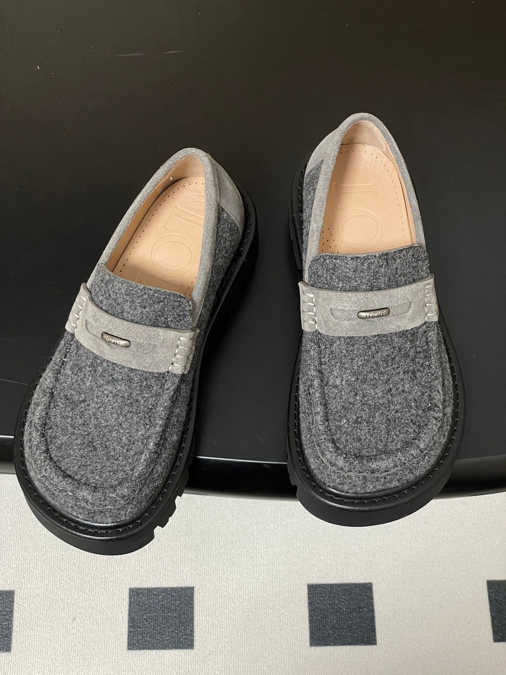 LOEWE 26S LOAFER IN GRAY FABRIC