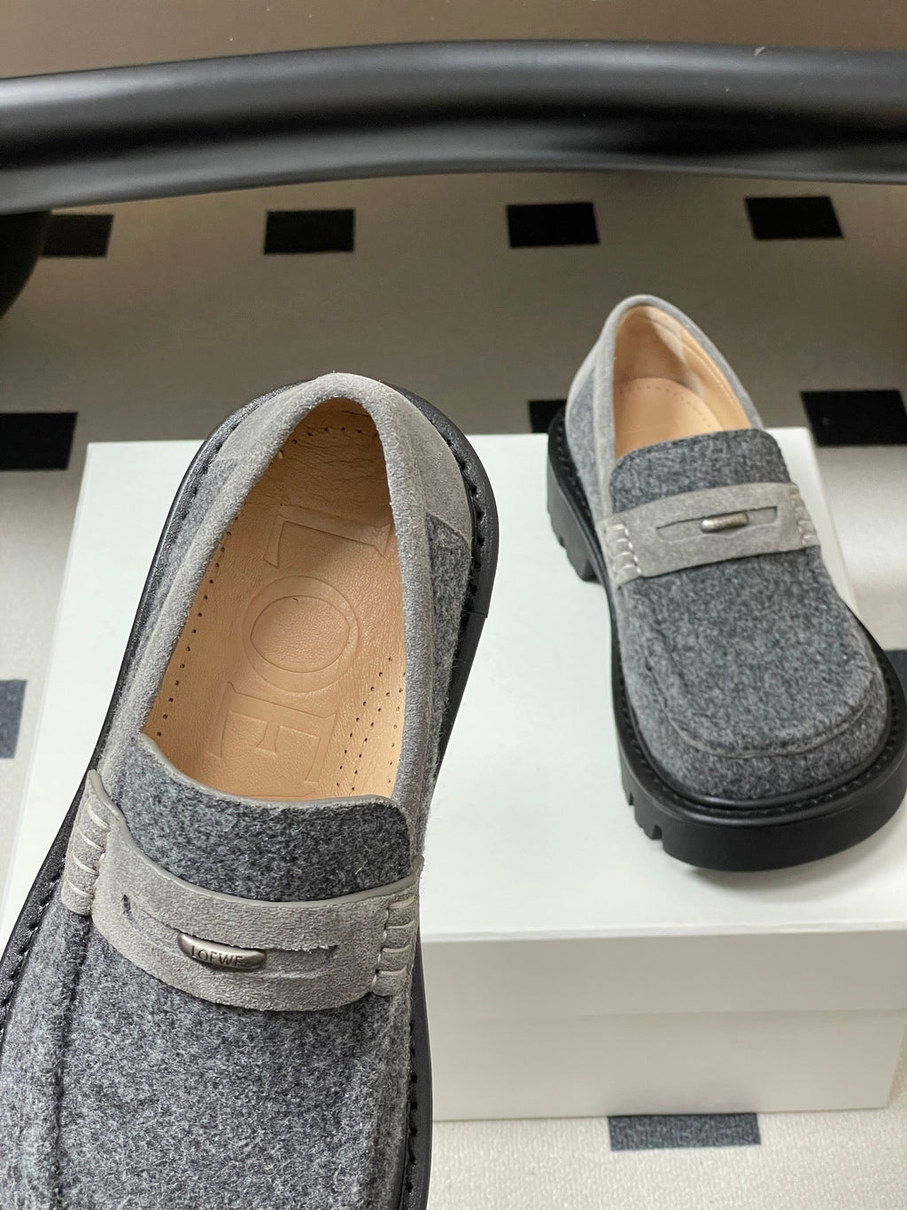 LOEWE 26S LOAFER IN GRAY FABRIC