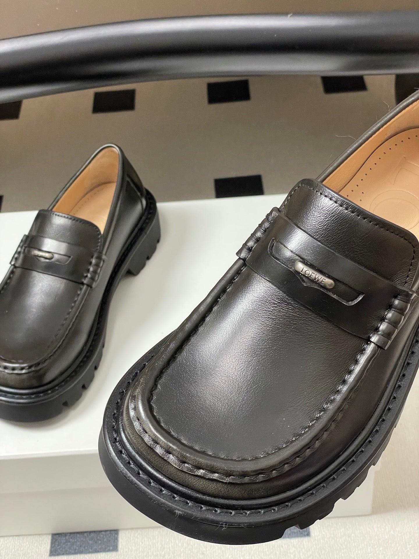 LOEWE 26S LOAFER IN DARK OLIVE GRAY CALFSKIN
