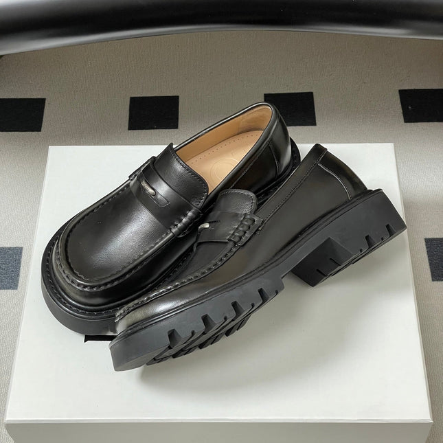 LOEWE 26S LOAFER IN DARK OLIVE GRAY CALFSKIN