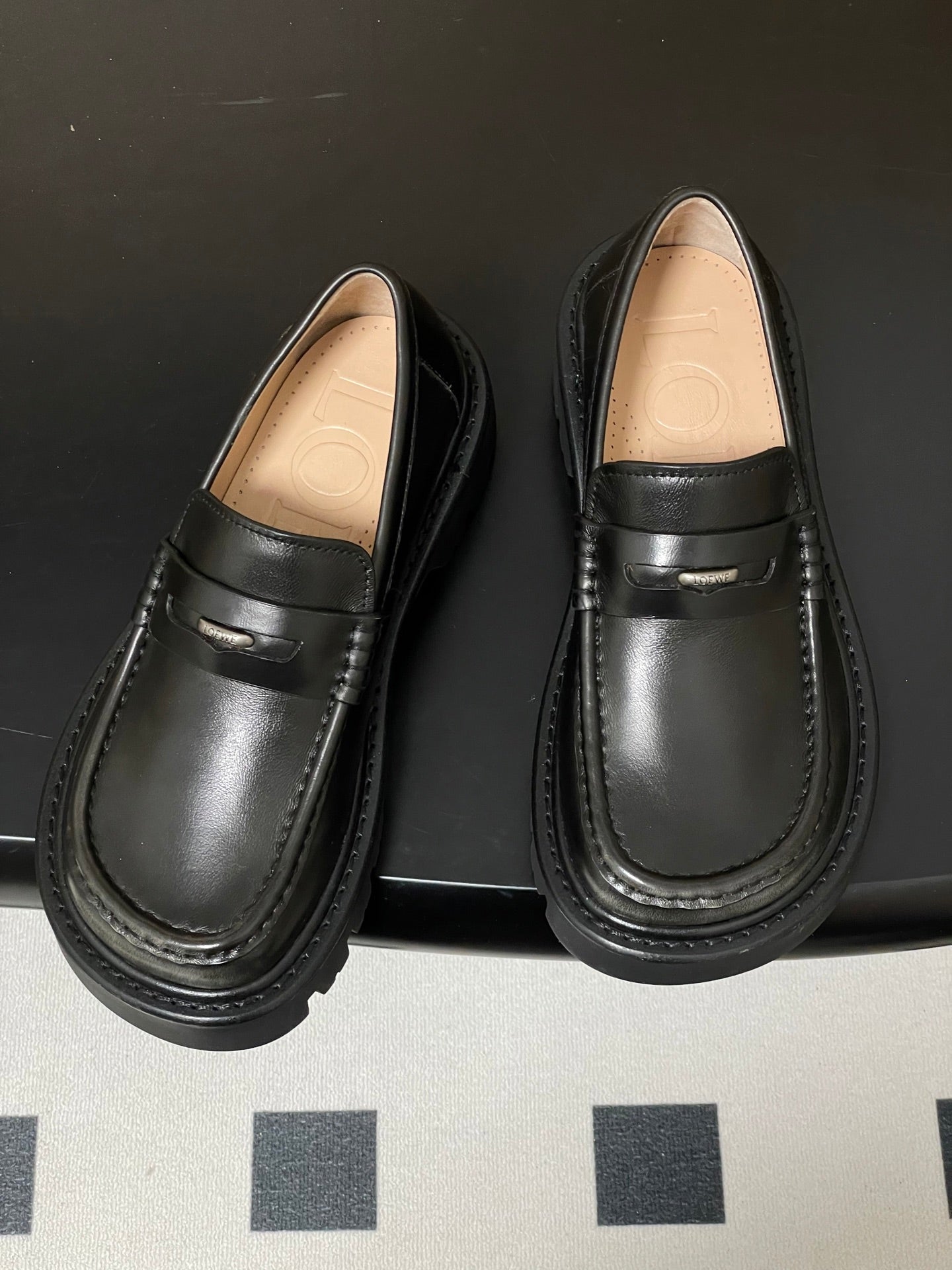 LOEWE 26S LOAFER IN DARK OLIVE GRAY CALFSKIN