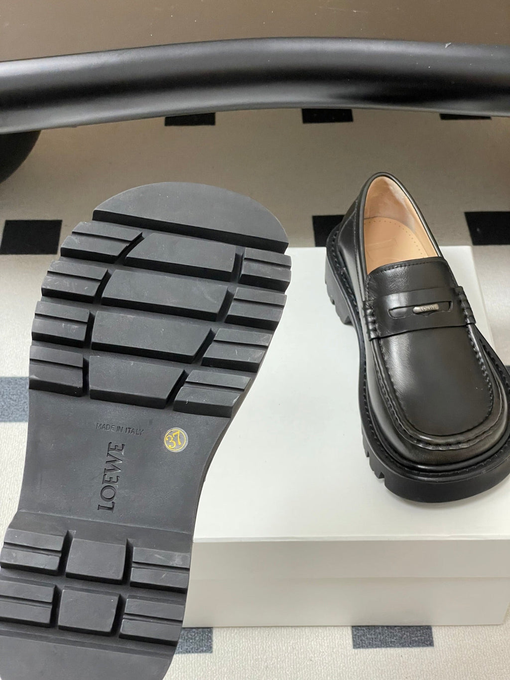 LOEWE 26S LOAFER IN DARK OLIVE GRAY CALFSKIN