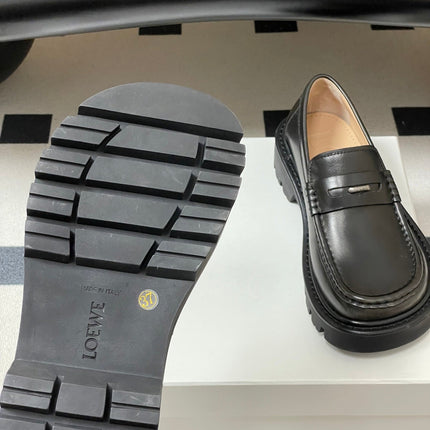 LOEWE 26S LOAFER IN DARK OLIVE GRAY CALFSKIN