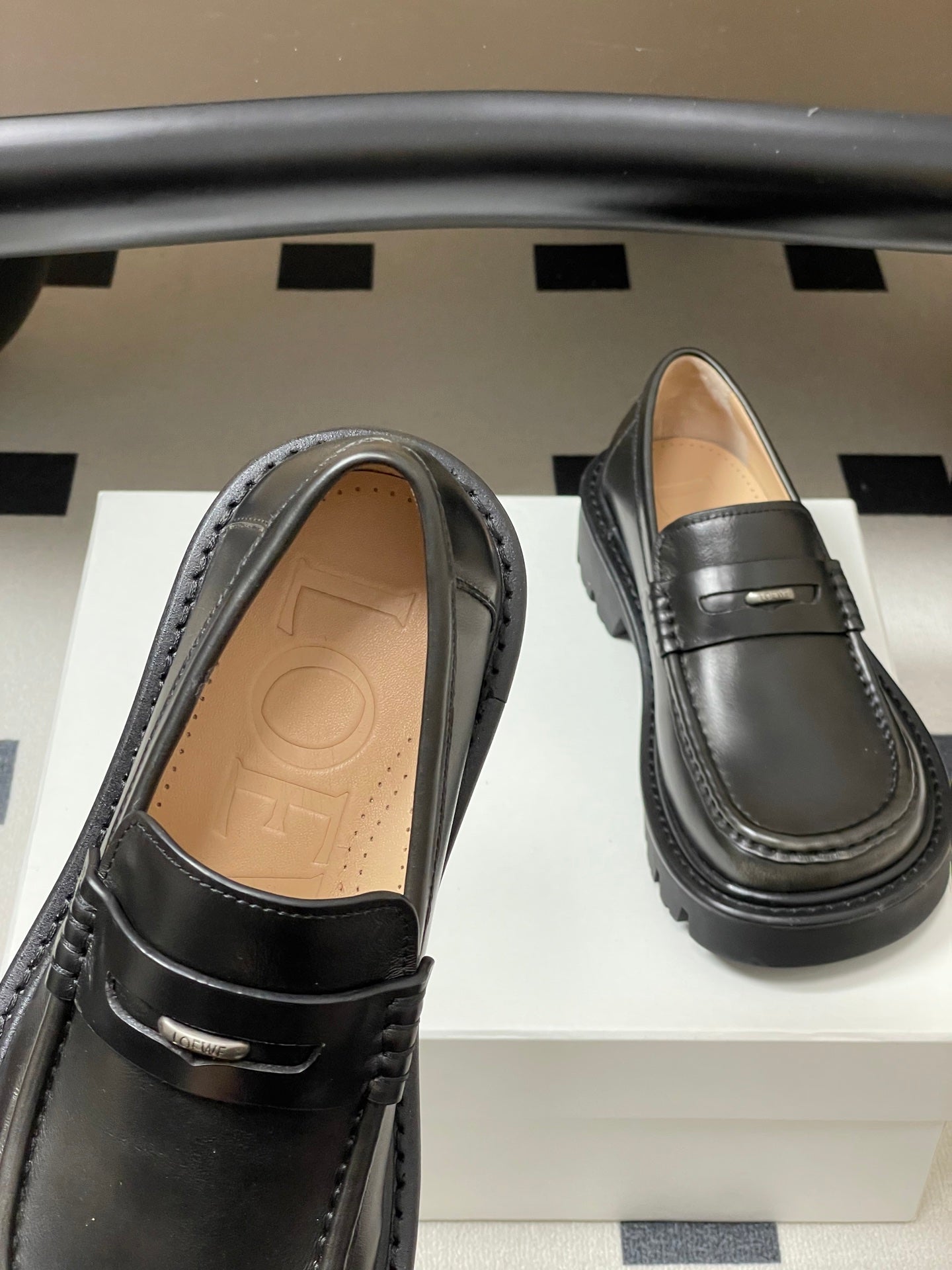 LOEWE 26S LOAFER IN DARK OLIVE GRAY CALFSKIN
