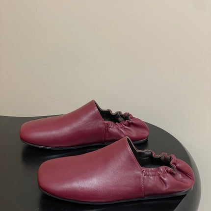 CELINE 26S ELASTIC-BACK FLAT SHOES IN DARK RED LAMBSKIN