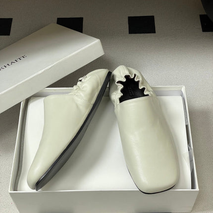 CELINE 26S ELASTIC-BACK FLAT SHOES IN WHITE LAMBSKIN