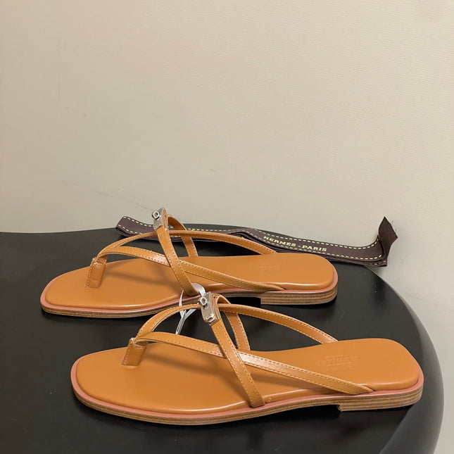 HM 0RAN SANDALS IN TAN BROWN CALFSKIN