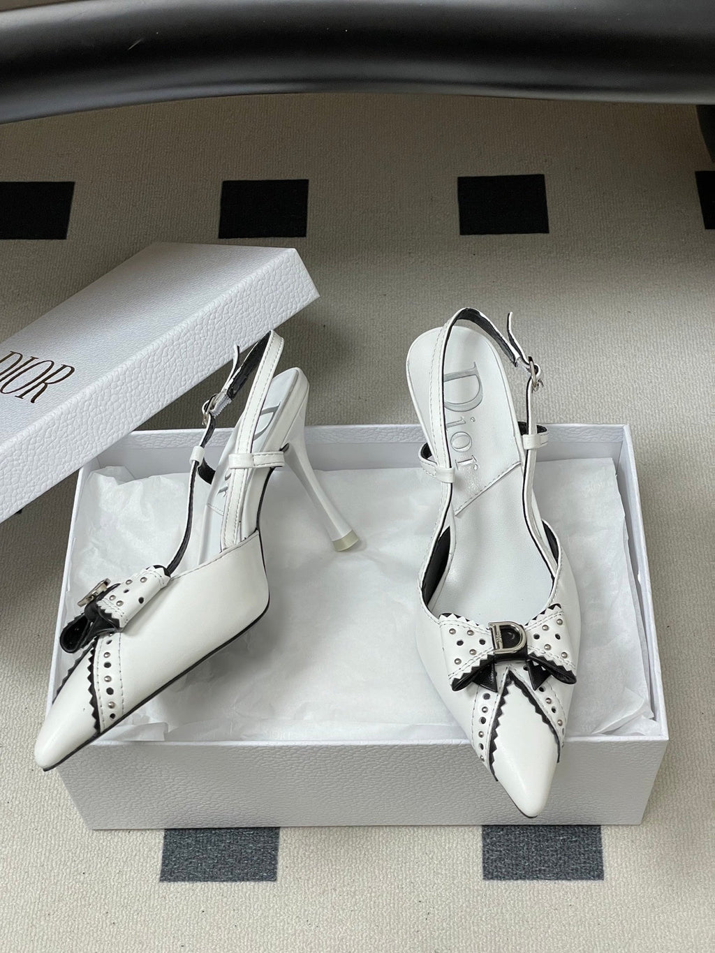 DIOR 26S SLINGBACK HIGH HEELS 100 MM IN WHITE CALFSKIN