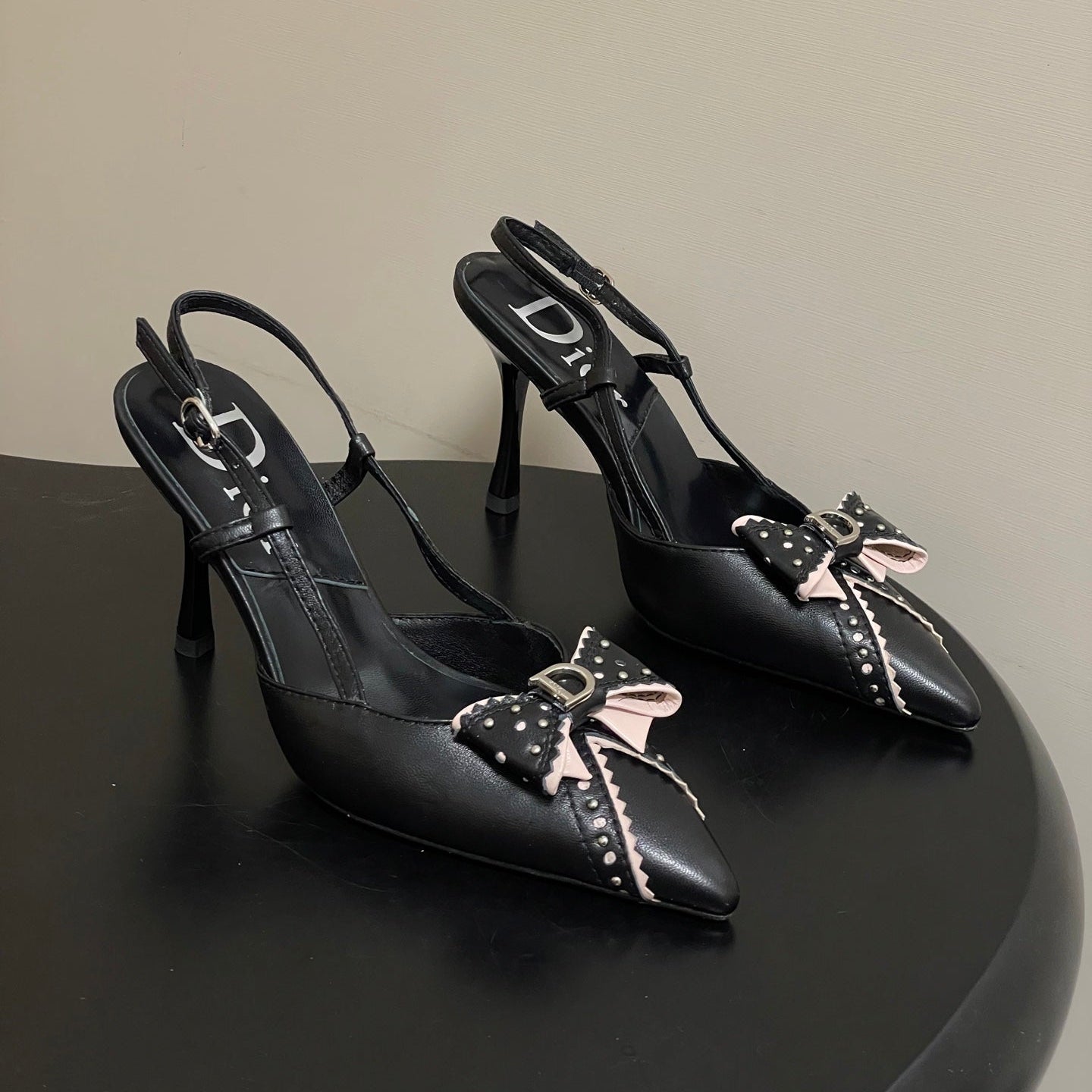 DIOR 26S SLINGBACK HIGH HEELS 100 MM IN BLACK CALFSKIN