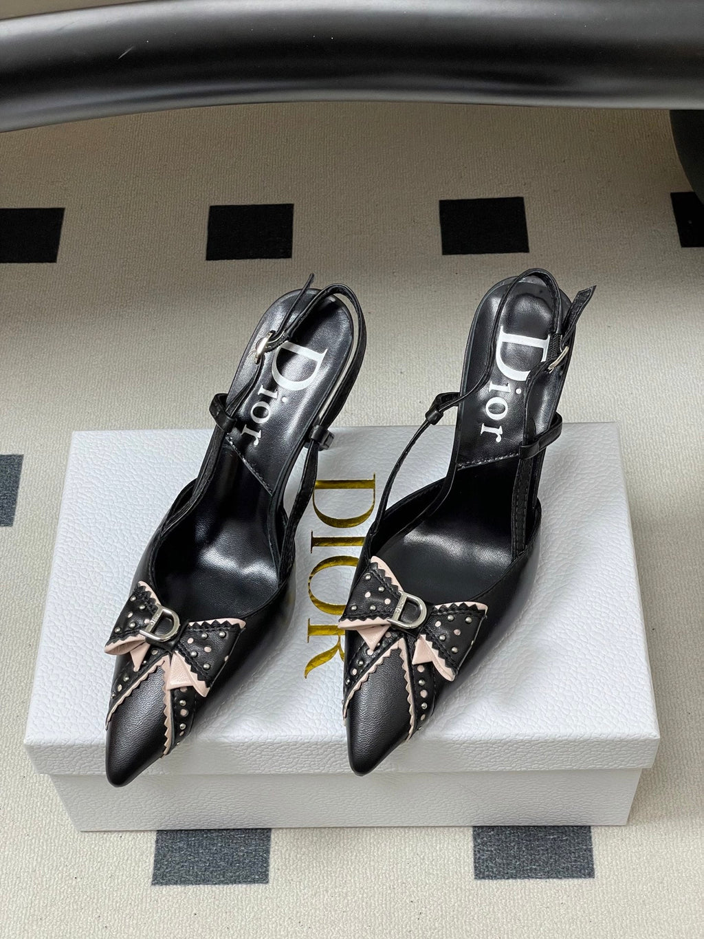 DIOR 26S SLINGBACK HIGH HEELS 100 MM IN BLACK CALFSKIN