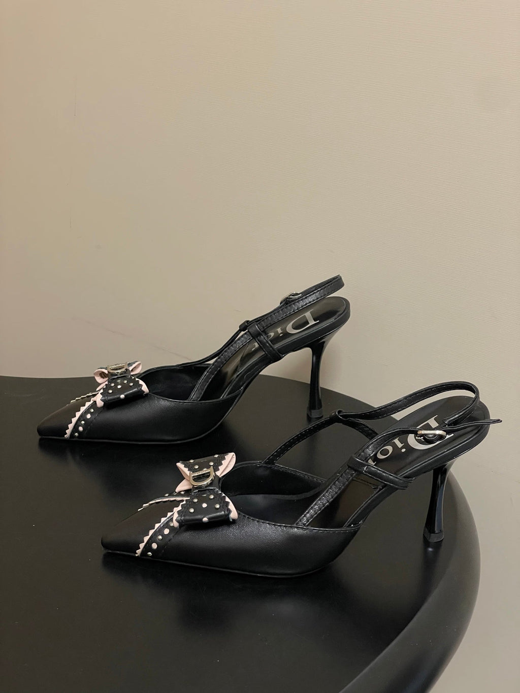 DIOR 26S SLINGBACK HIGH HEELS 100 MM IN BLACK CALFSKIN