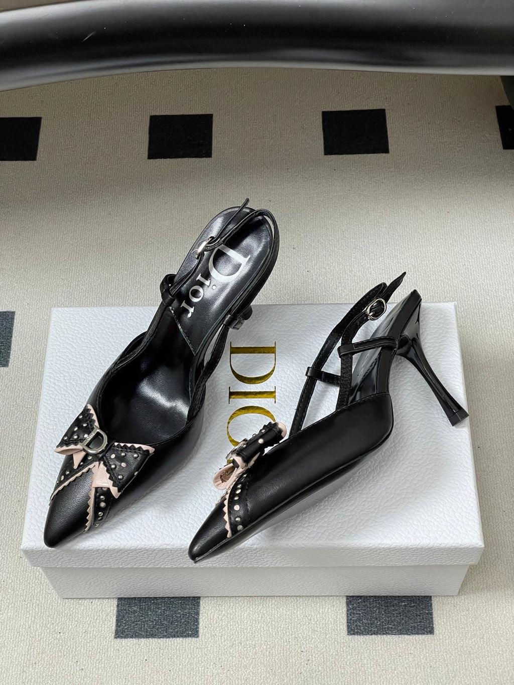 DIOR 26S SLINGBACK HIGH HEELS 100 MM IN BLACK CALFSKIN