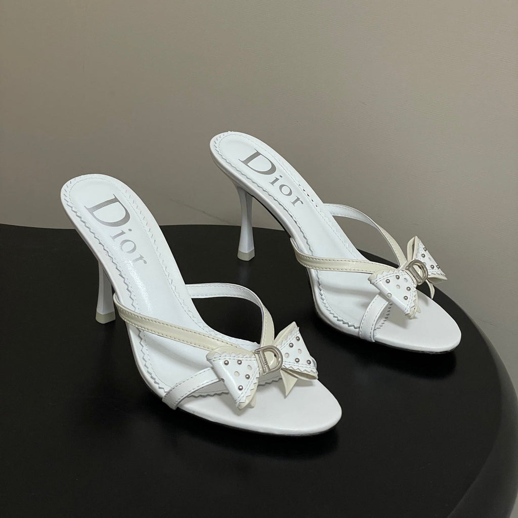 DIOR 26S HIGH HEEL SANDALS 100 MM IN WHITE CALFSKIN