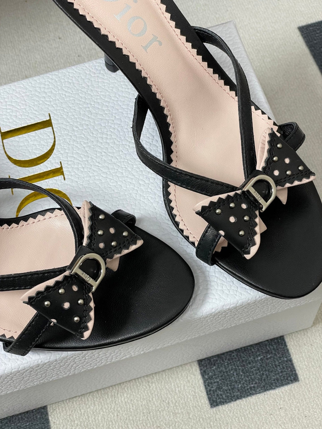 DIOR 26S HIGH HEEL SANDALS 100 MM IN BLACK CALFSKIN