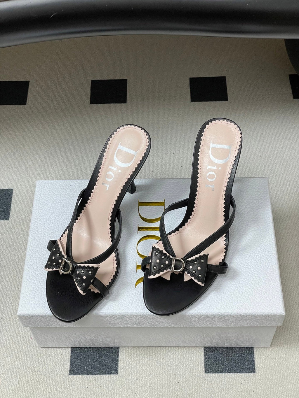 DIOR 26S HIGH HEEL SANDALS 100 MM IN BLACK CALFSKIN