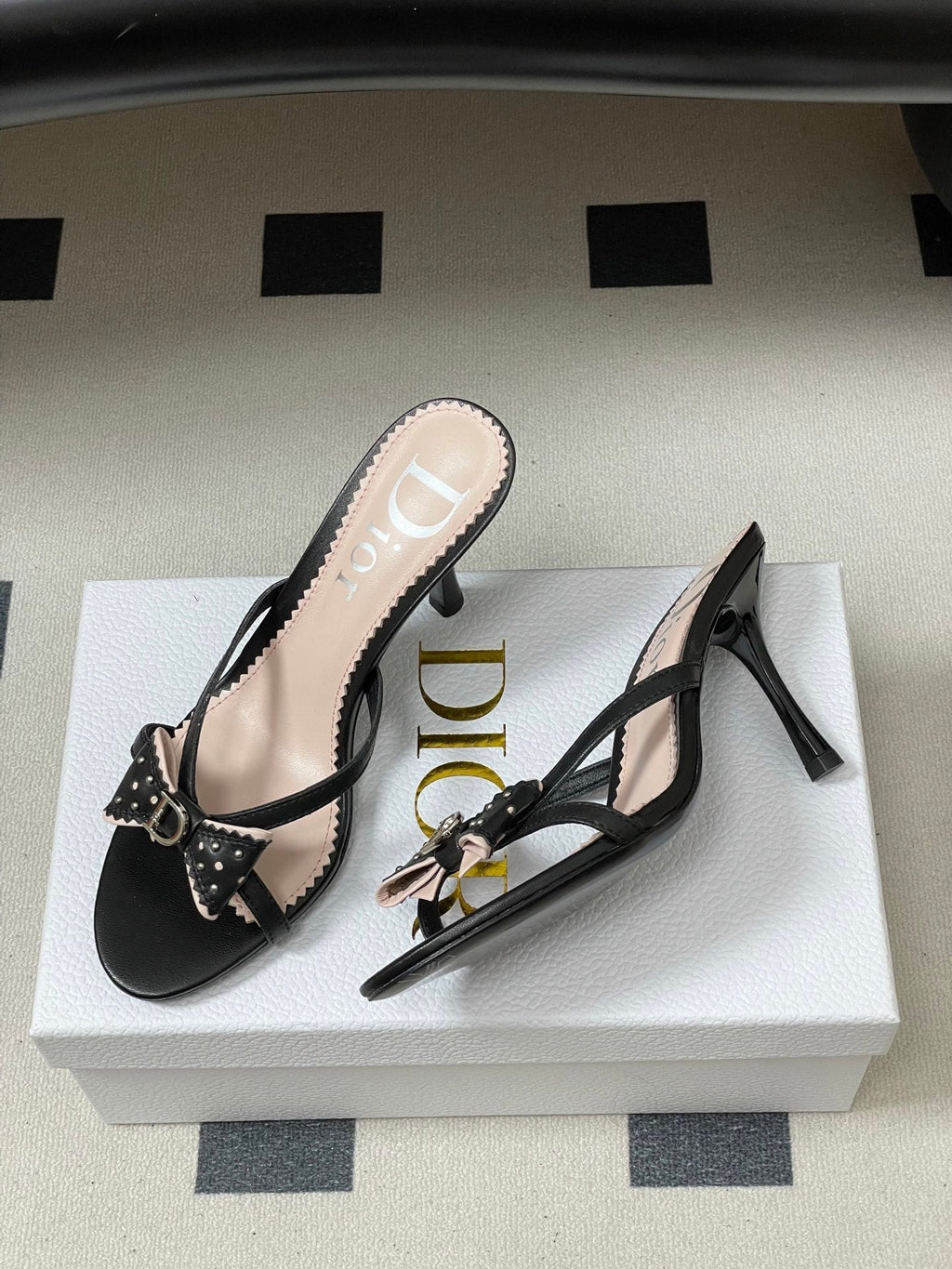 DIOR 26S HIGH HEEL SANDALS 100 MM IN BLACK CALFSKIN
