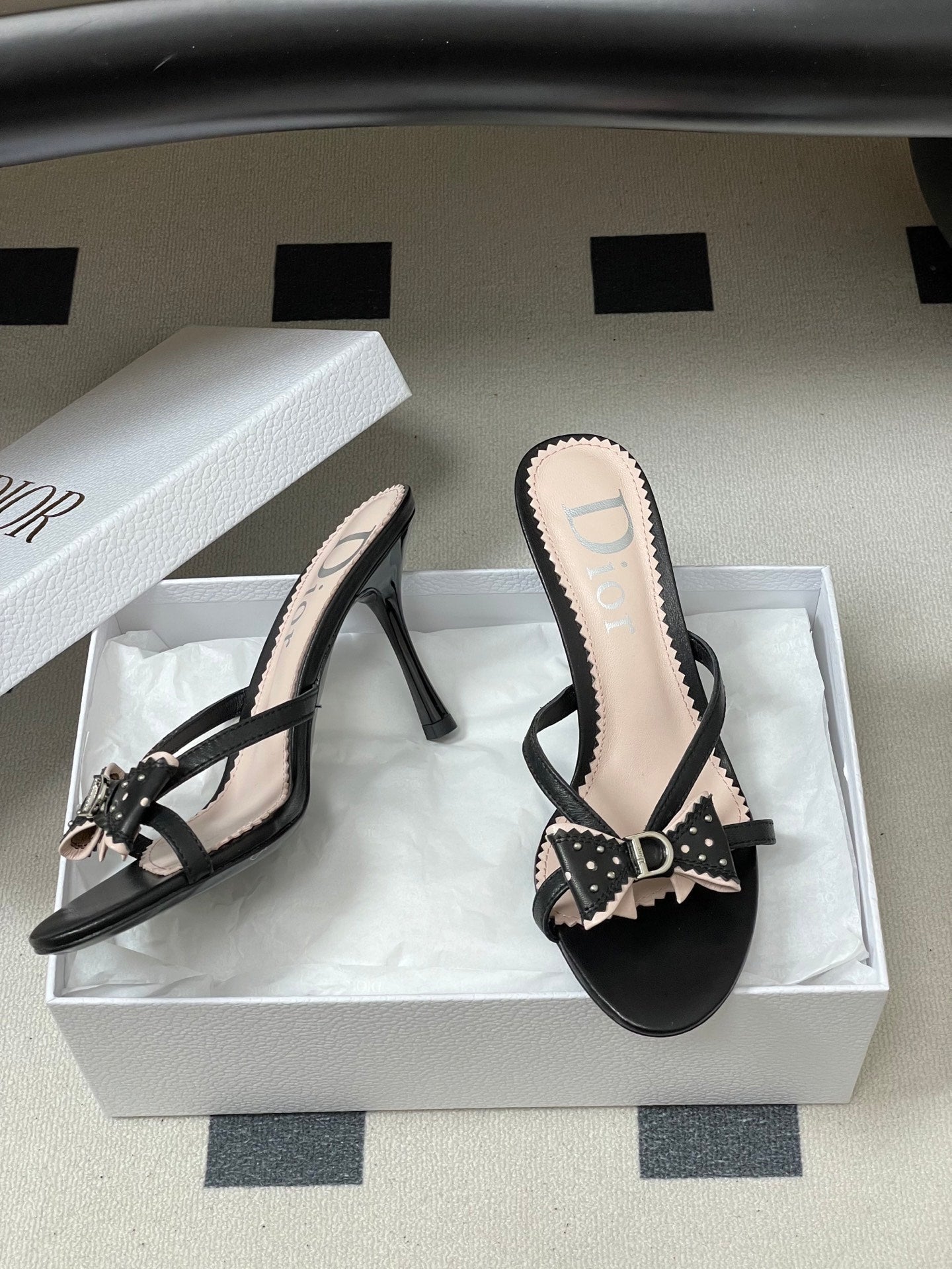 DIOR 26S HIGH HEEL SANDALS 100 MM IN BLACK CALFSKIN