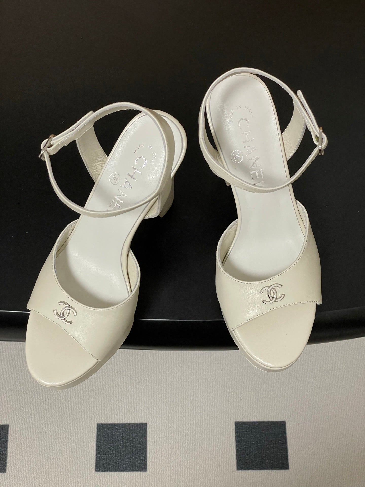 CHANEL 26S HIGH HEEL SANDALS 120 MM IN CREAM WHITE LAMBSKIN