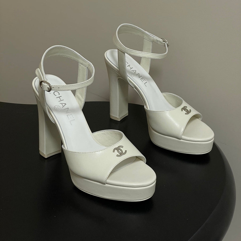 CHANEL 26S HIGH HEEL SANDALS 120 MM IN CREAM WHITE LAMBSKIN