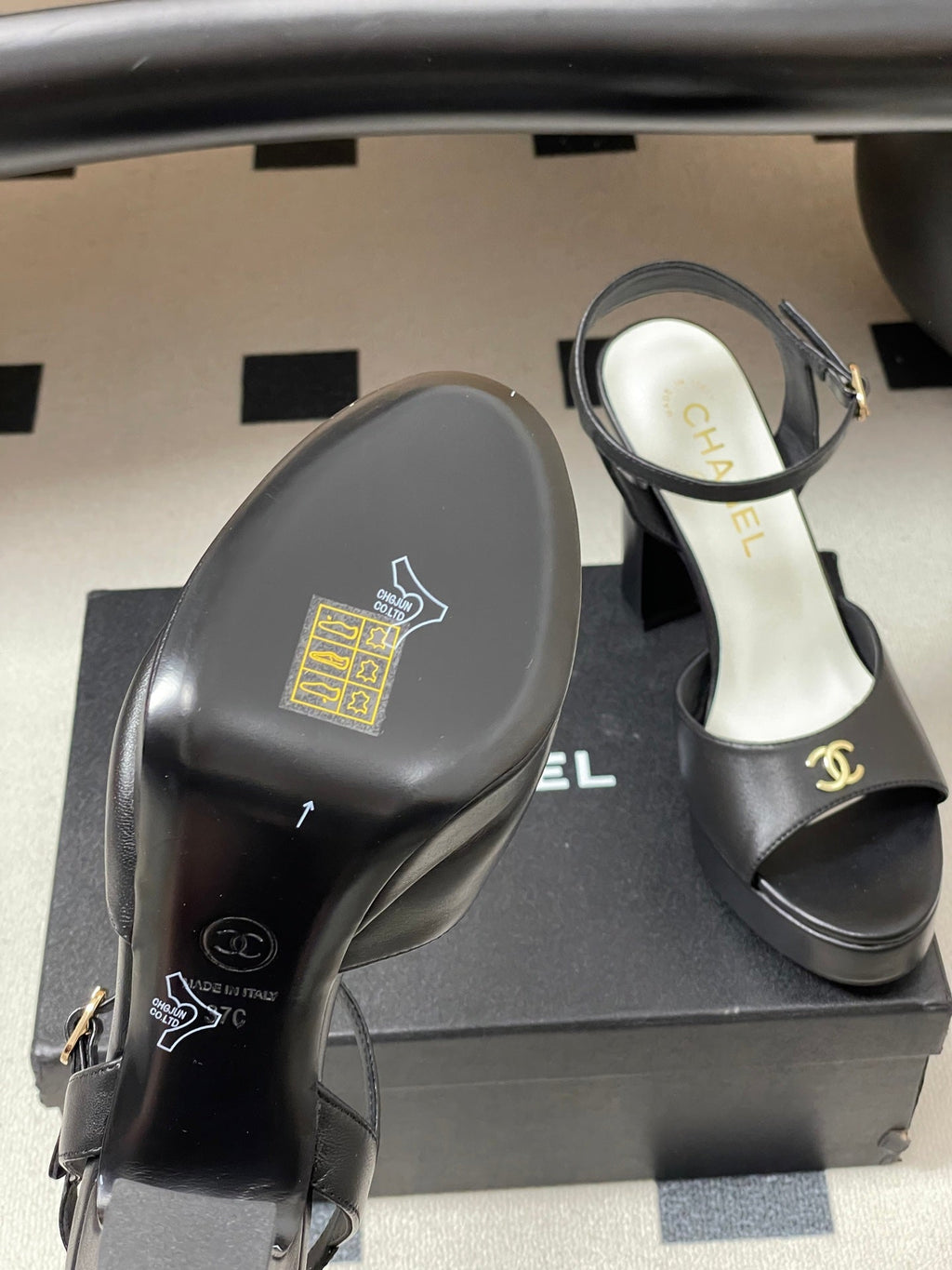 CHANEL 26S HIGH HEEL SANDALS 120 MM IN BLACK LAMBSKIN