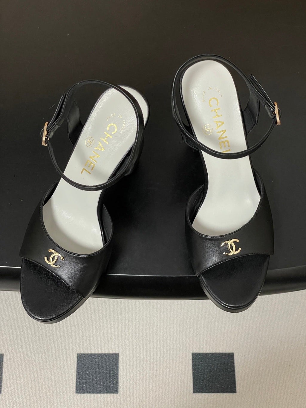 CHANEL 26S HIGH HEEL SANDALS 120 MM IN BLACK LAMBSKIN