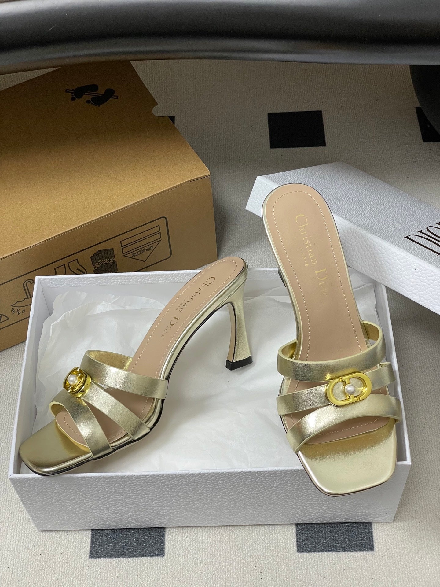 DIOR 26S HIGH HEEL SANDALS 80 MM IN GOLD CALFSKIN