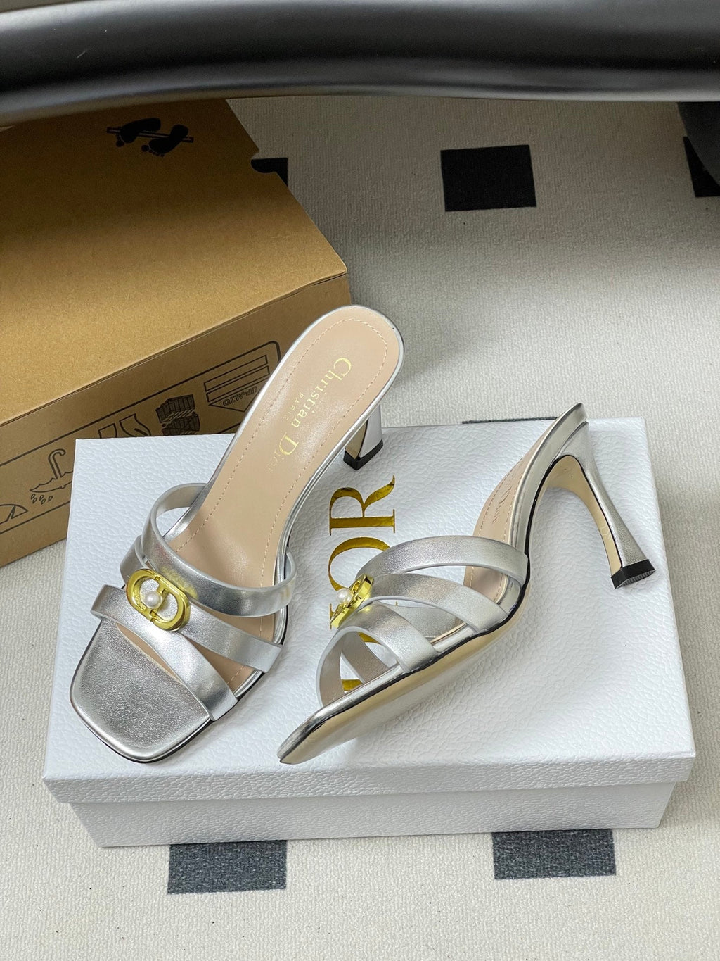 DIOR 26S HIGH HEEL SANDALS 80 MM IN SILVER CALFSKIN